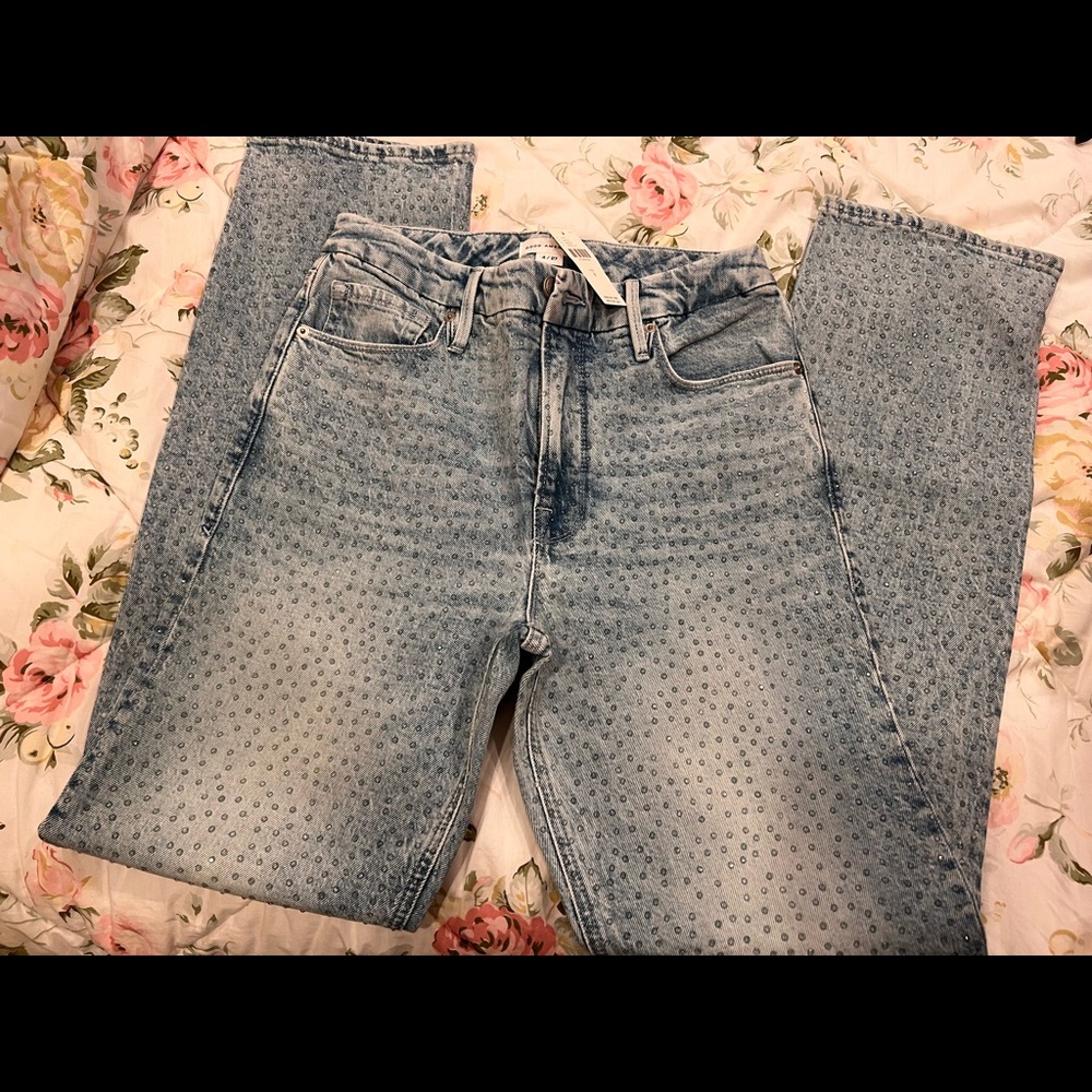 Good American Good Icon Jeans sz 4 crystals Anthropologie nwt